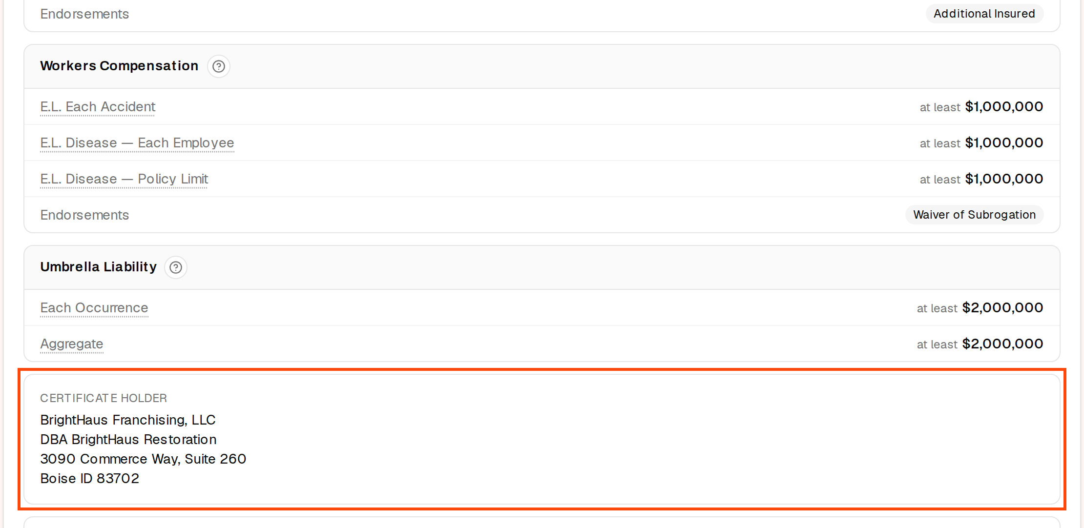 The upload page with the Certificate Holder box outlined under the brand's requirements