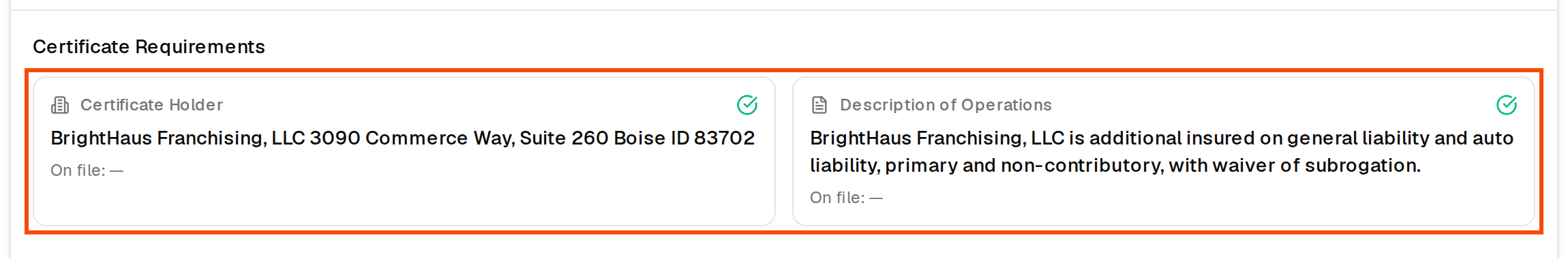Certificate Requirements on the Compliance Ledger, with the Certificate Holder and Description of Operations outlined
