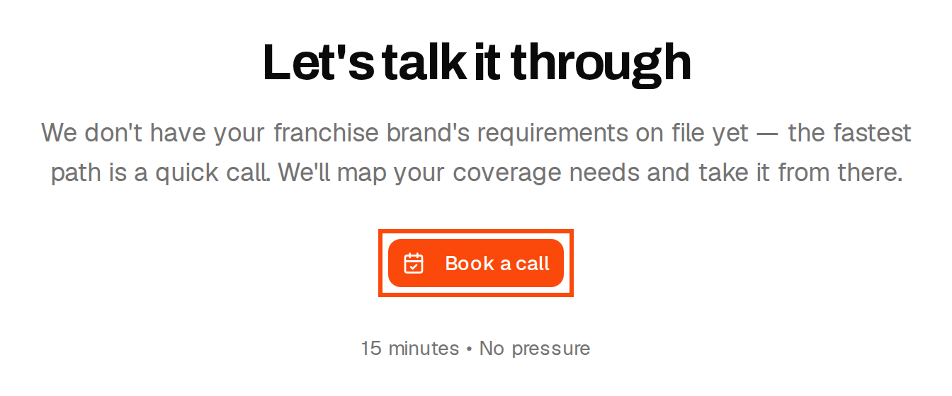 The Let's talk it through screen with the Book a call button outlined